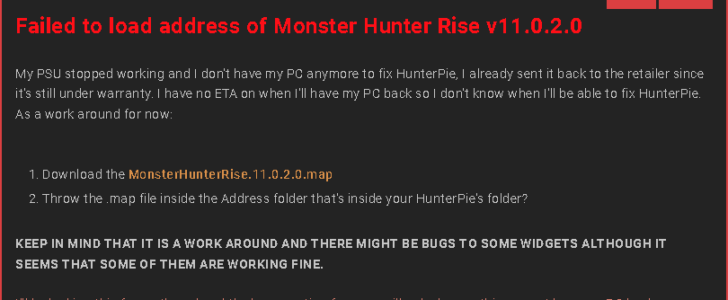 Monster Hunter Rise V11.0.2.0のアドレス読み込みに失敗しました