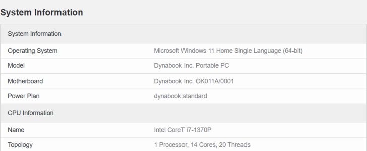 Geekbench Core i7-1370P リーク